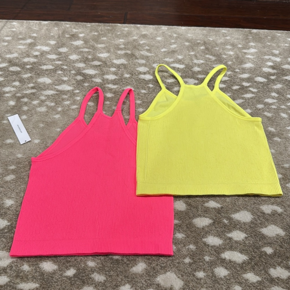 Bundle (2) Ododos Vibrant Pink and Yellow Ribbed Tank Tops. Size XS - Picture 8 of 9